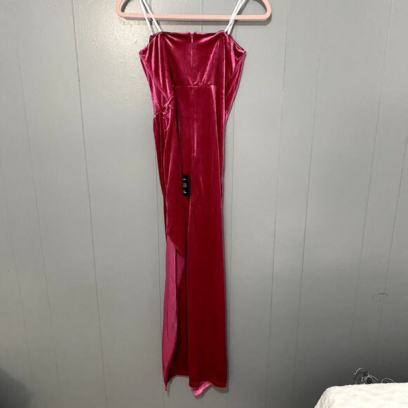 NEW Lulus My Dream Come True Pink Velvet Strapless Elegant Maxi Dress L - Picture 7 of 10